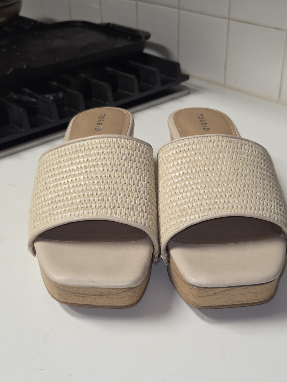 TORRID Cream Woven Slide Sandals